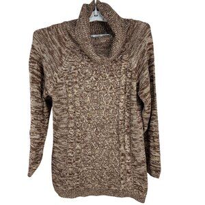 Effeci Womens Large Brown & Cream Knit Cowl Neck Sweater
